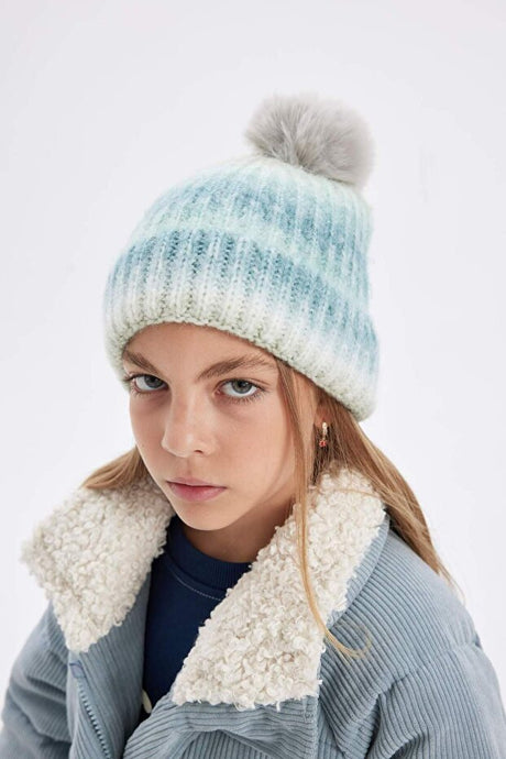 Girl's Ombre Pom - pom Beanie - Stylish & Warm for Winter - TryAladdin