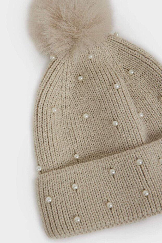 Girl's Pearl Pom - pom Knitted Beanie - TryAladdin