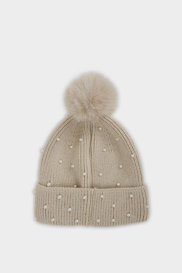 Girl's Pearl Pom - pom Knitted Beanie - TryAladdin