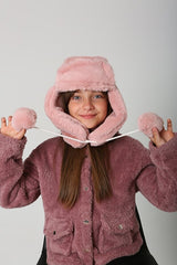 Girl's Pink Faux Fur Hat with Earflaps & Pom - poms - TryAladdin