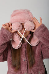 Girl's Pink Faux Fur Hat with Earflaps & Pom - poms - TryAladdin