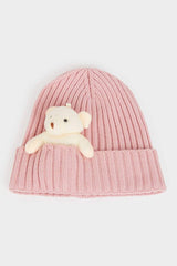 Girl's Plush Beanie Hat with Cute Bear - TryAladdin