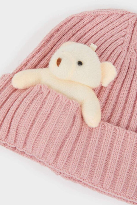 Girl's Plush Beanie Hat with Cute Bear - TryAladdin