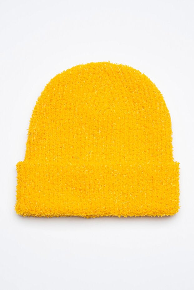 Girl's Saffron Yellow Glitter Beanie - Warm & Stylish - TryAladdin