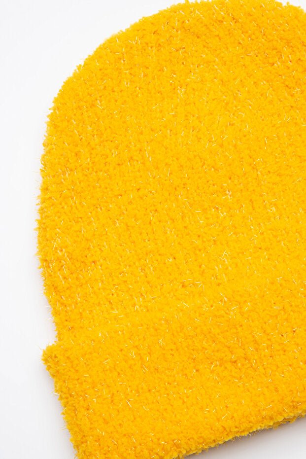 Girl's Saffron Yellow Glitter Beanie - Warm & Stylish - TryAladdin