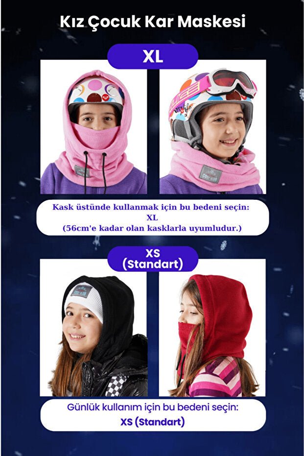 Girl's XS Fleece Balaclava Hoodie - Warm Multi - functional - TryAladdin