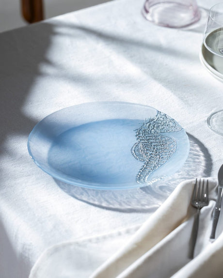 Glass Dinner Plate - Marine Blue Design - TryAladdin