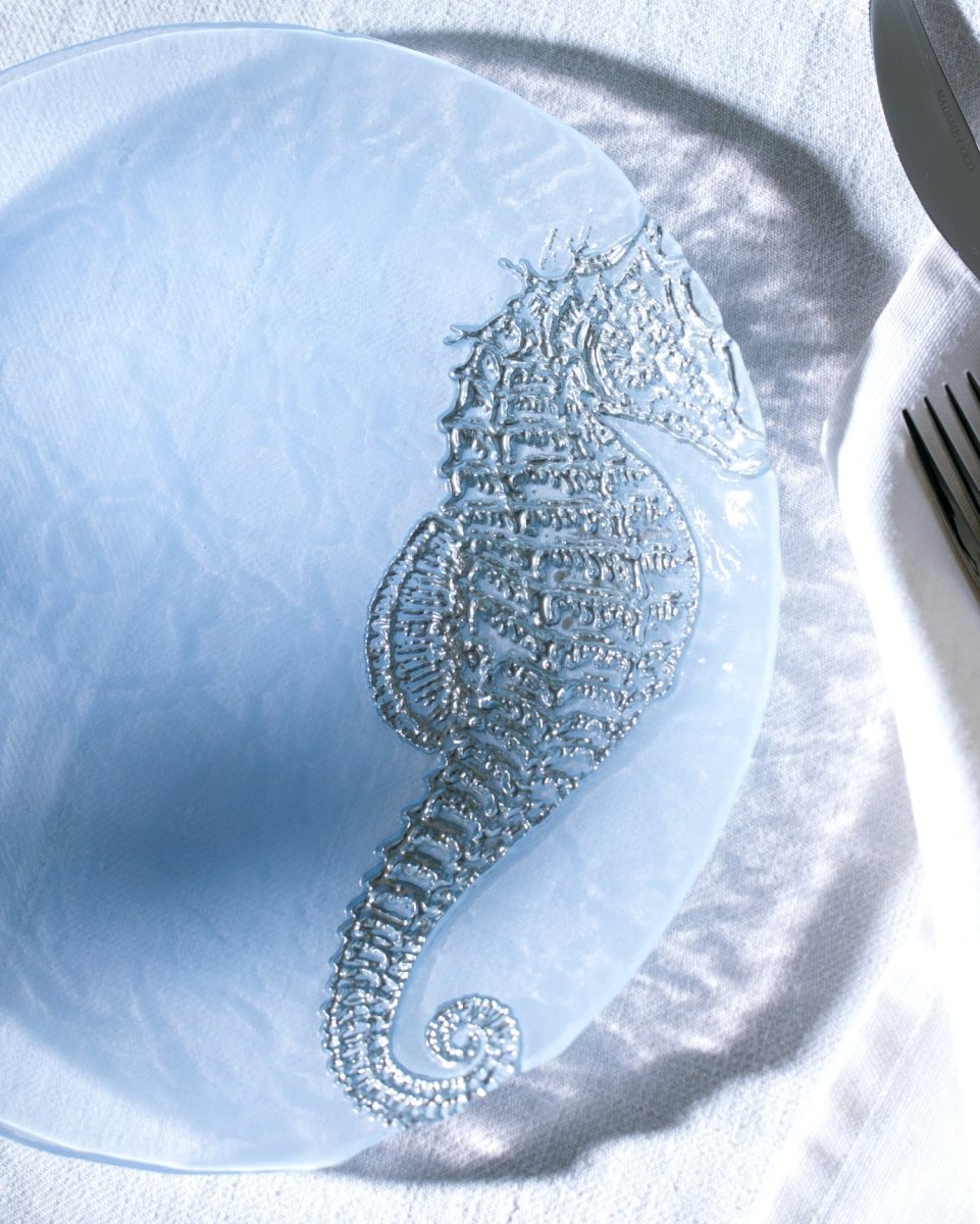 Glass Dinner Plate - Marine Blue Design - TryAladdin