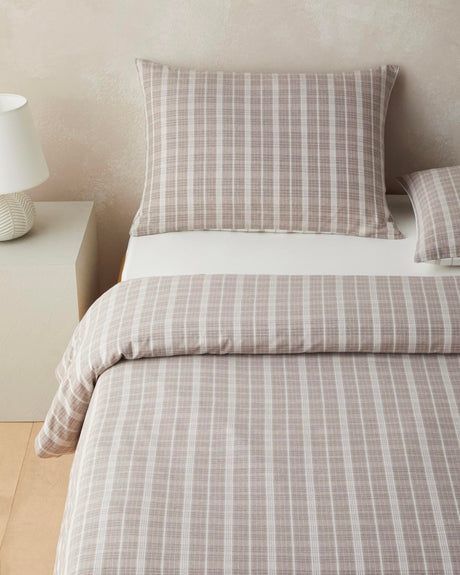 Professional Glen Plaid Yarn Dyed Double Duvet Cover Set with Sheet Dark Beige