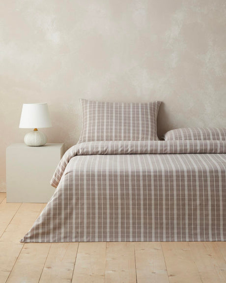 Professional Glen Plaid Yarn Dyed Double Duvet Cover Set with Sheet Dark Beige