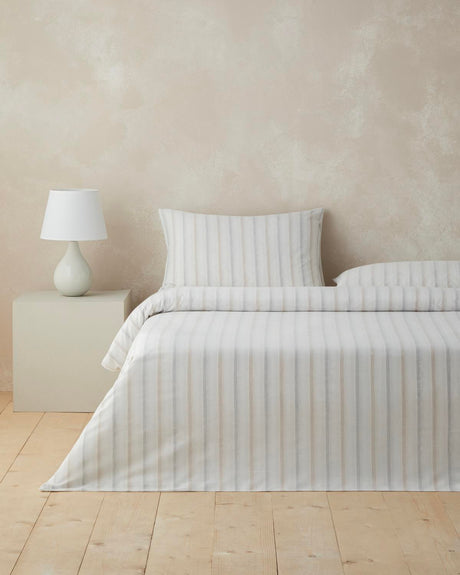Premium Yarn Dyed Striped Duvet Cover Set Single Beige Gray