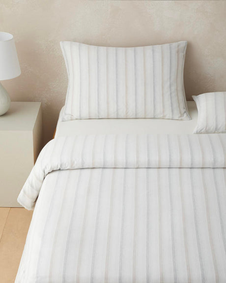Premium Yarn Dyed Striped Duvet Cover Set Single Beige Gray