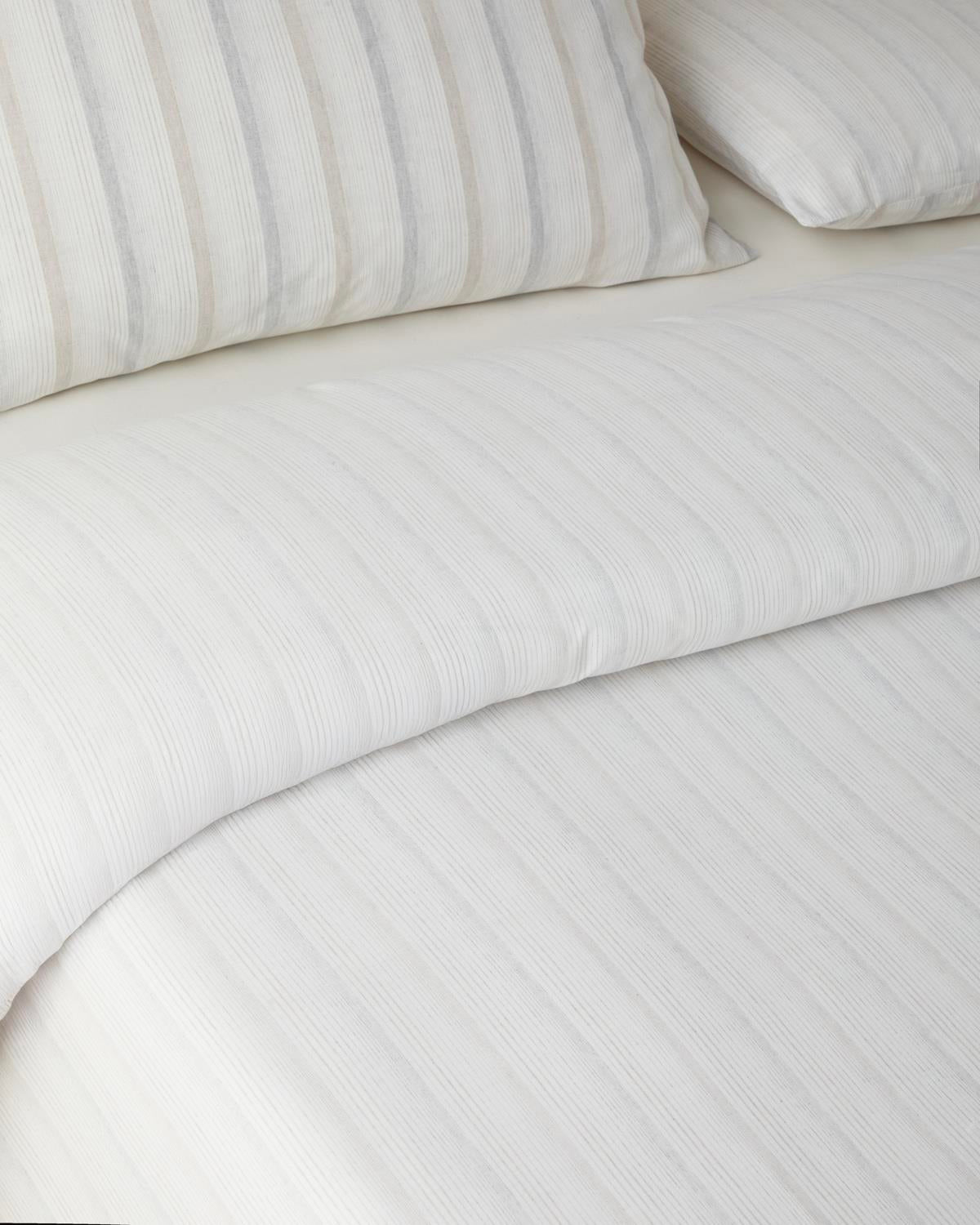 Premium Yarn Dyed Striped Duvet Cover Set Single Beige Gray