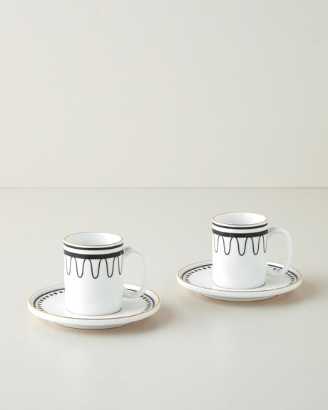 Premium Bone Porcelain Espresso Cup Set   4 Piece   90ml   Black White Gold