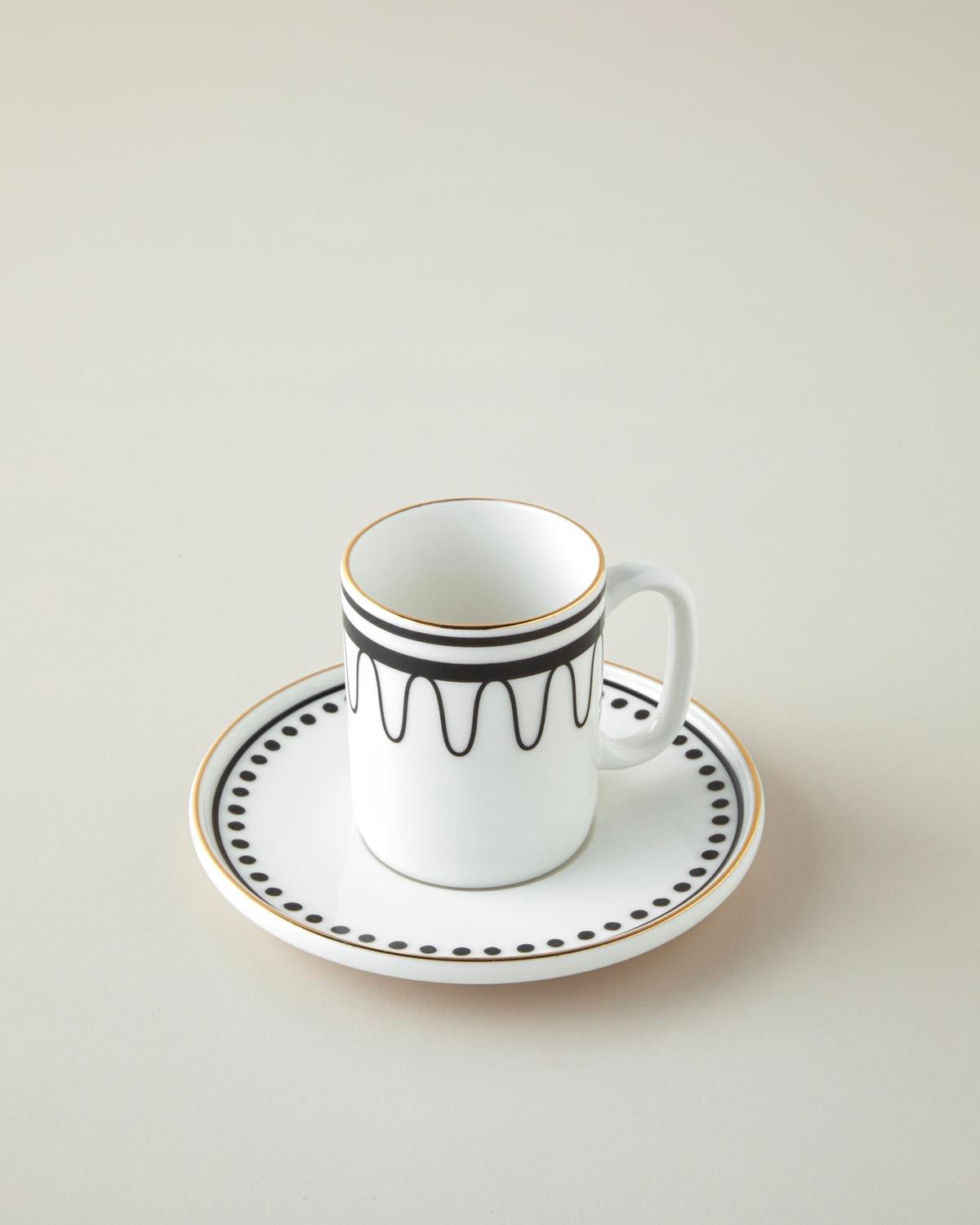 Premium Bone Porcelain Espresso Cup Set   4 Piece   90ml   Black White Gold