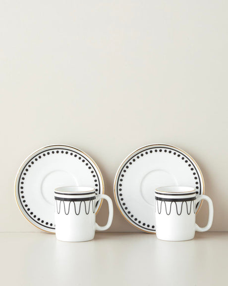 Premium Bone Porcelain Espresso Cup Set   4 Piece   90ml   Black White Gold