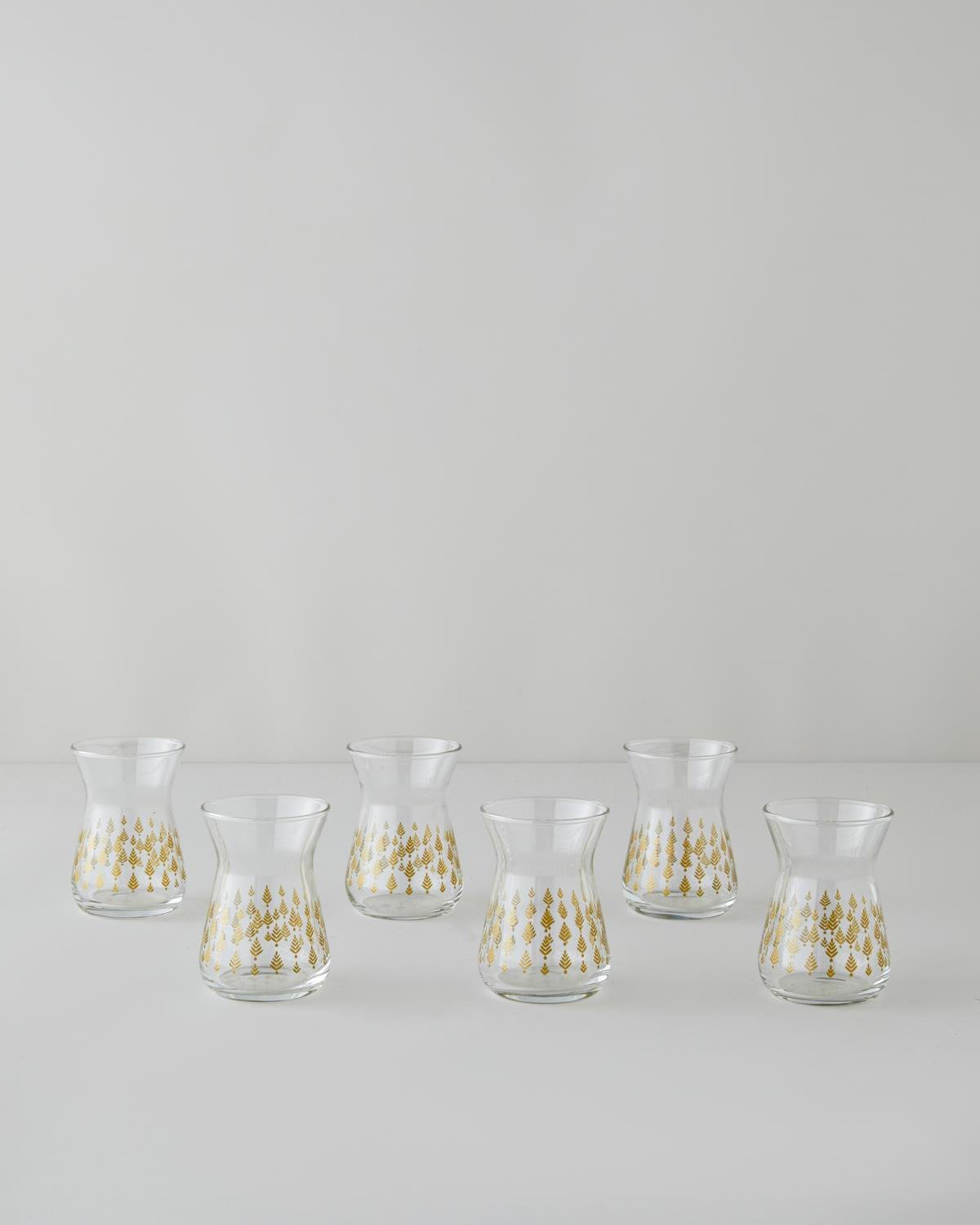 Premium Turkish Tea Glass Set with Gold Leaf Design 6 Piece