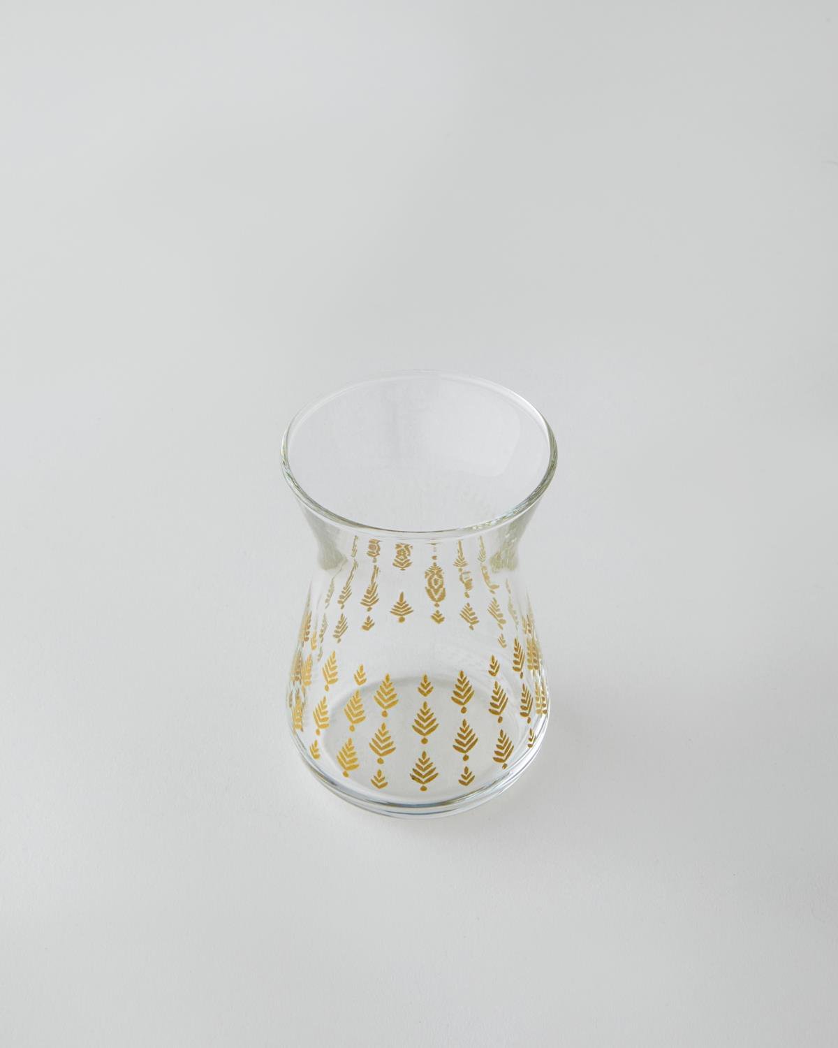 Premium Turkish Tea Glass Set with Gold Leaf Design 6 Piece