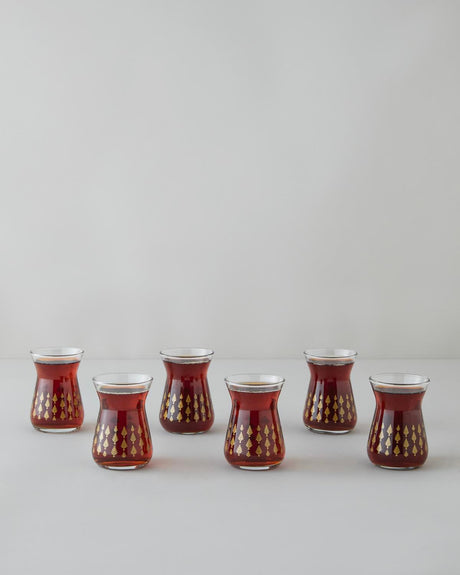 Premium Turkish Tea Glass Set with Gold Leaf Design 6 Piece