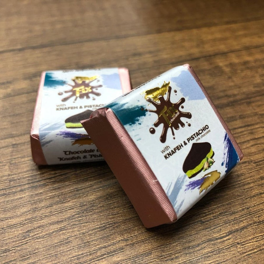 Gourmet Knafeh Pistachio Milk Chocolate Squares - 14g x 75 Count Round Box - TryAladdin