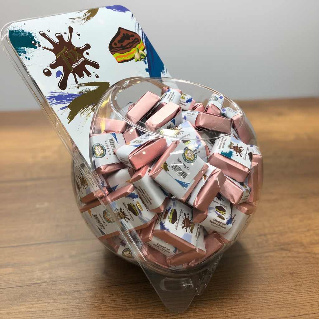 Gourmet Knafeh Pistachio Milk Chocolate Squares - 14g x 75 Count Round Box - TryAladdin