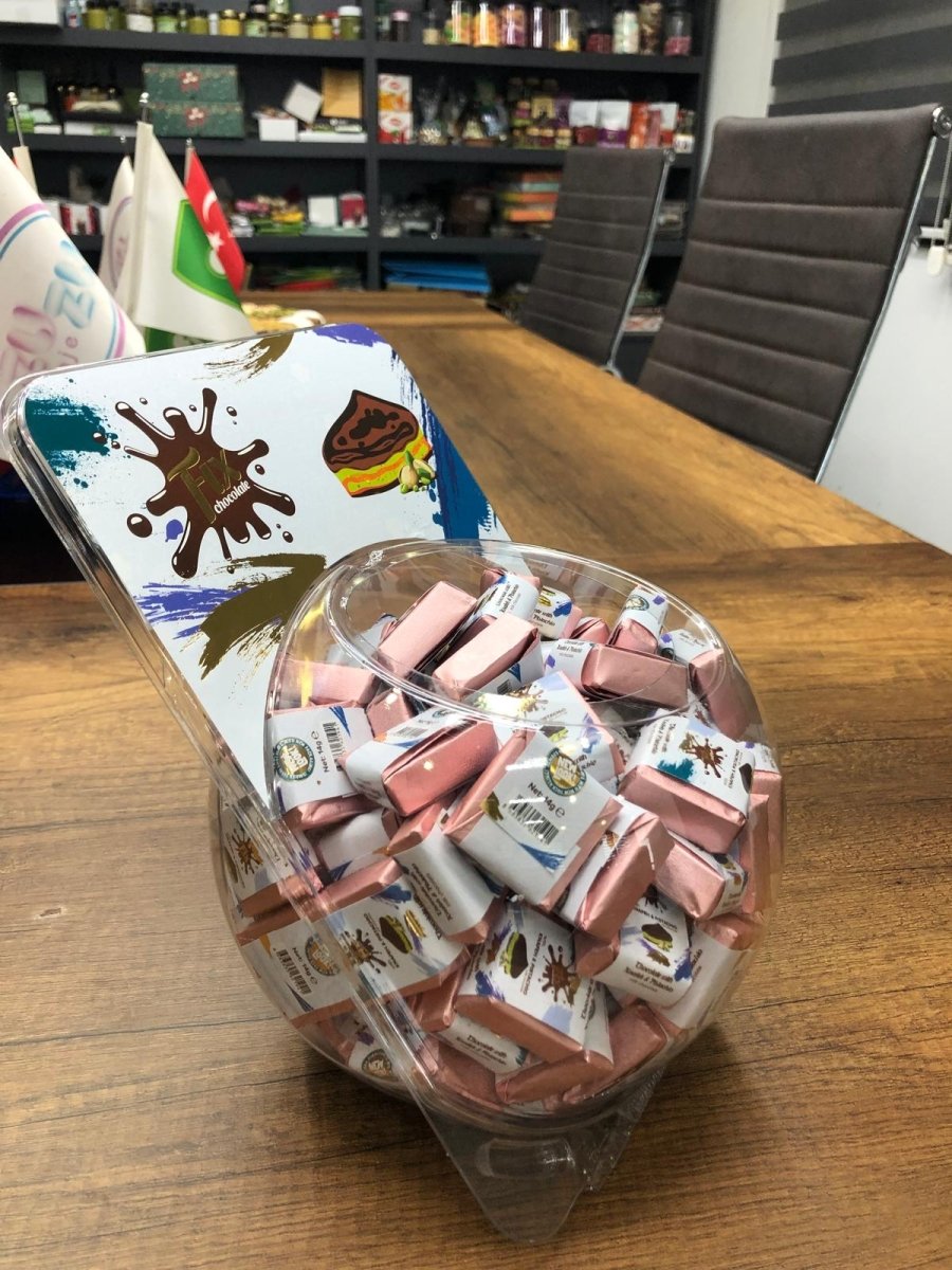 Gourmet Knafeh Pistachio Milk Chocolate Squares - 14g x 75 Count Round Box - TryAladdin