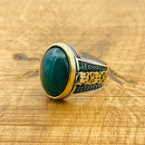 Green Agate Signet Men's Silver Ring