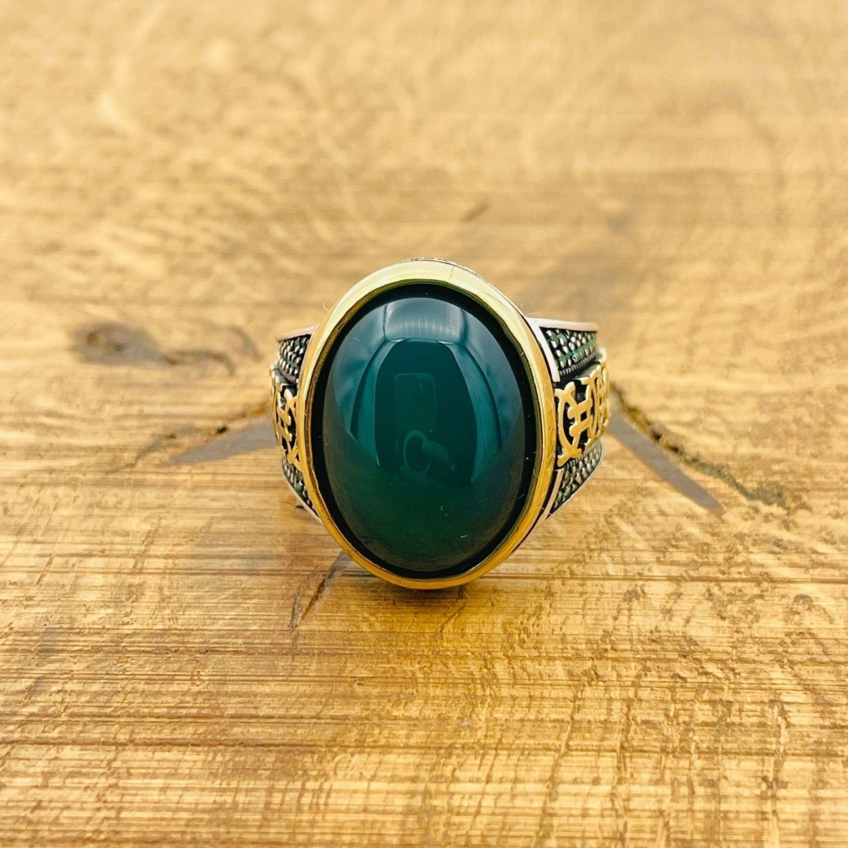 Green Agate Signet Men's Silver Ring