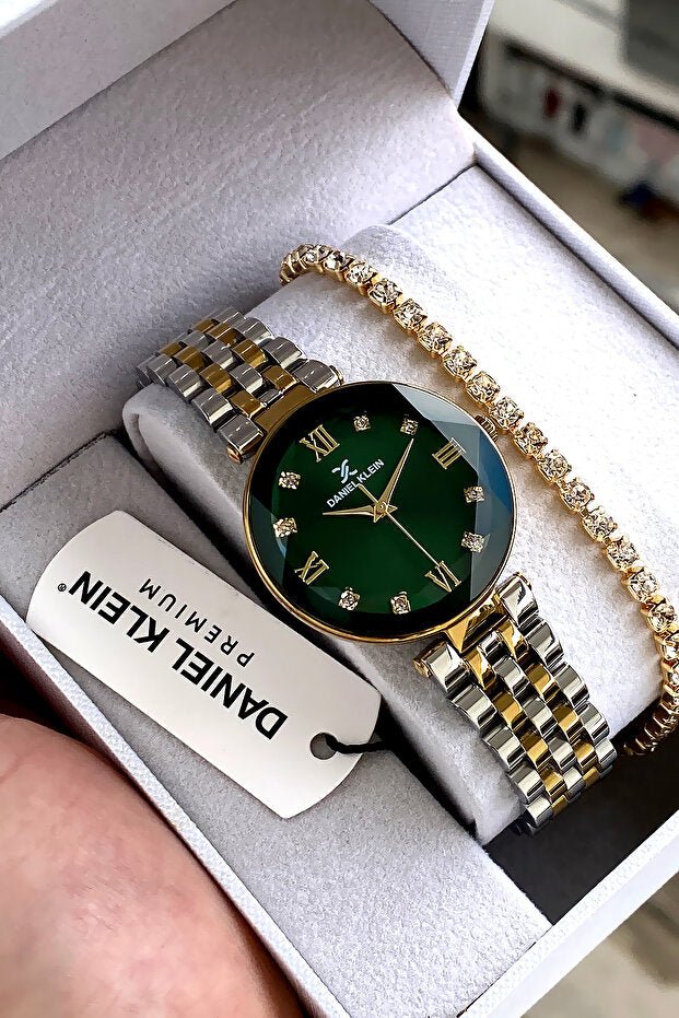 Green Dial Women's Watch & Bracelet Gift Set - TryAladdin