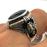 Green Emerald Double Headed Eagle Men's Ring - TryAladdin