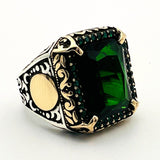 Green Emerald Men's Silver Ring