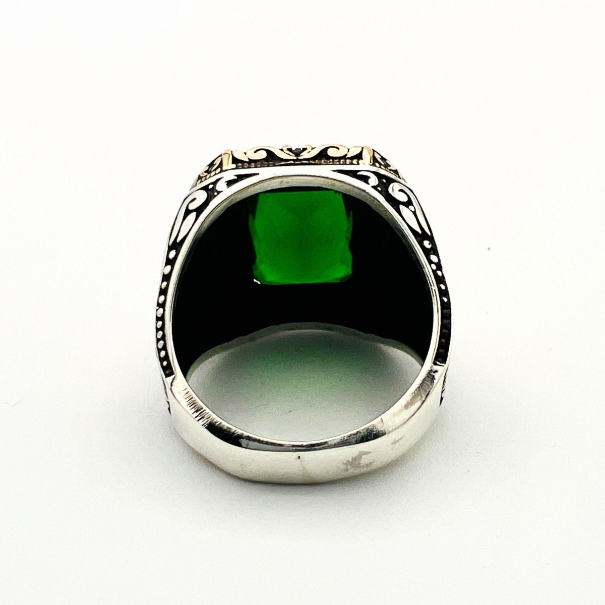 Green Emerald Men's Silver Ring