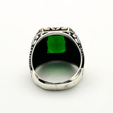 Green Emerald Men's Silver Ring