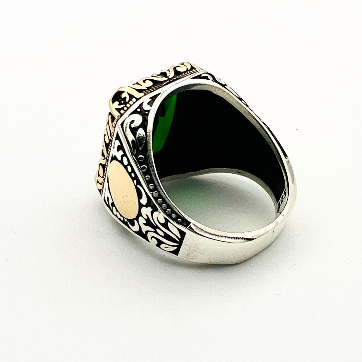 Green Emerald Men's Silver Ring