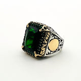 Green Emerald Men's Silver Ring