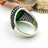 Green Emerald Oval Stone Men's Ring