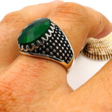 Green Emerald Oval Stone Men's Ring