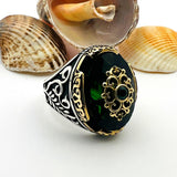 Green Emerald Oval Stone Men's Ring