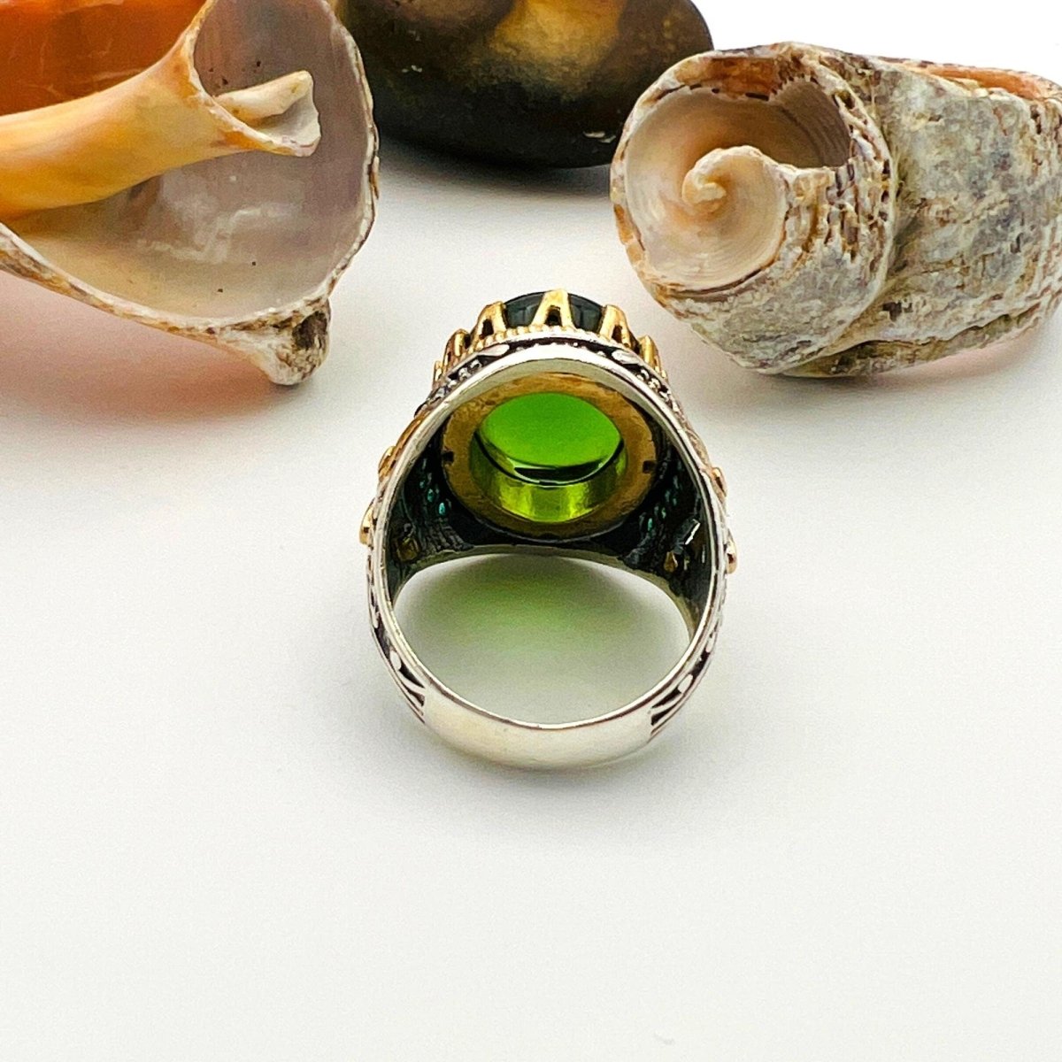 Green Emerald Oval Stone Men's Ring