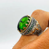 Green Emerald Oval Stone Men's Ring