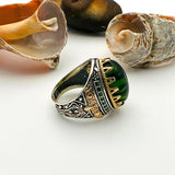 Green Emerald Oval Stone Men's Ring