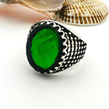 Green Emerald Oval Stone Men's Ring