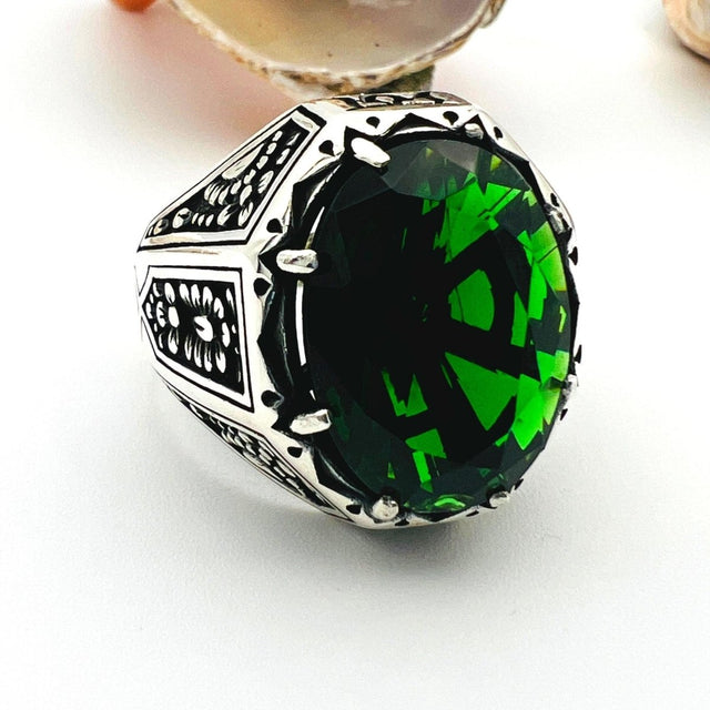 Green Emerald Stone Men's Ring