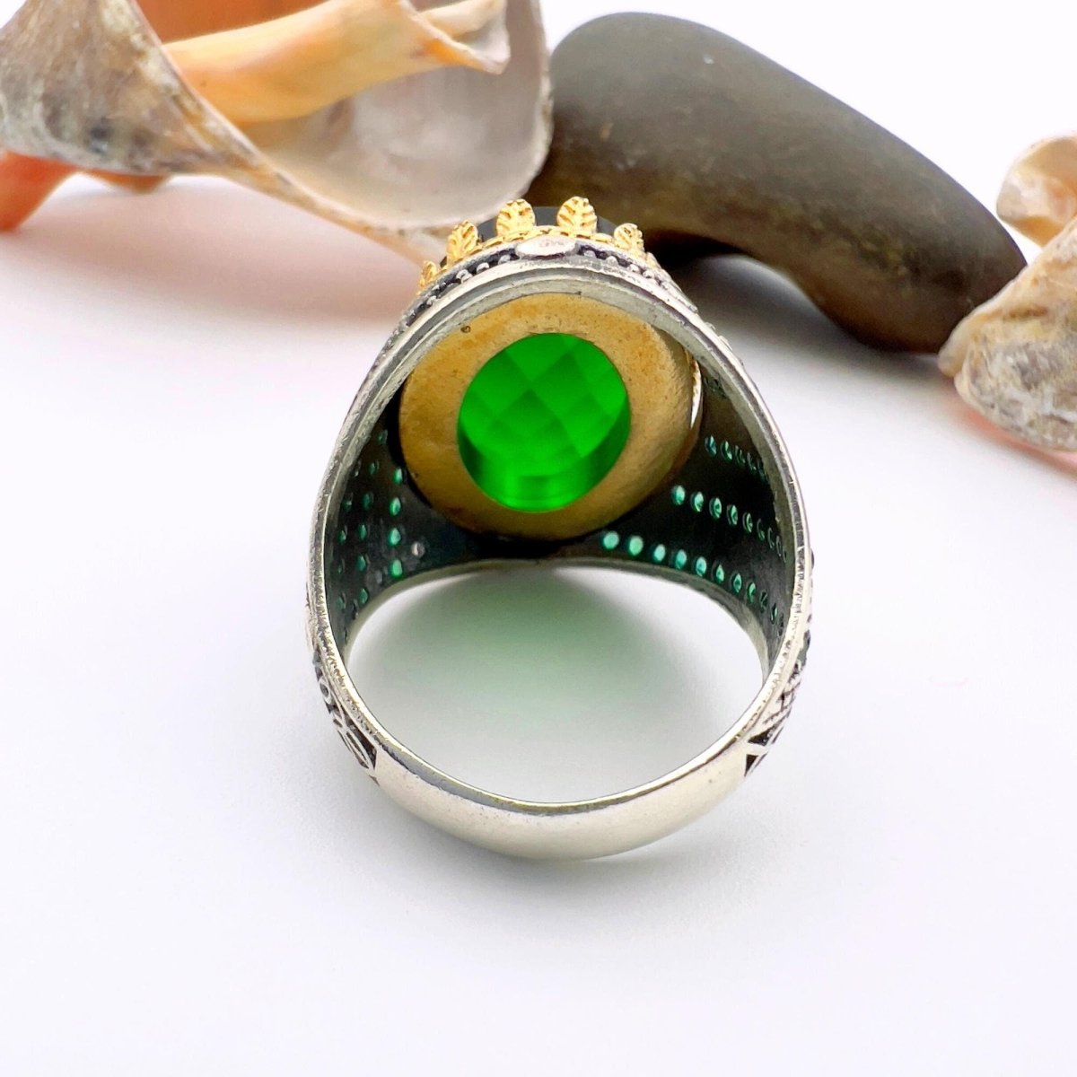 Green Oval Emerald Stone Men's Ring