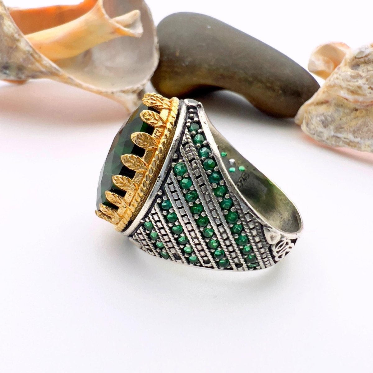 Green Oval Emerald Stone Men's Ring