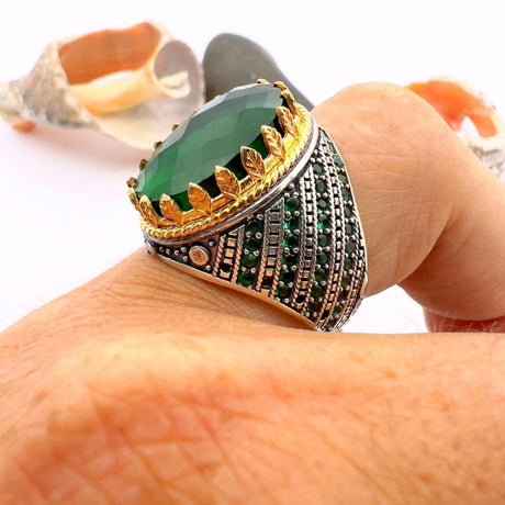 Green Oval Emerald Stone Men's Ring