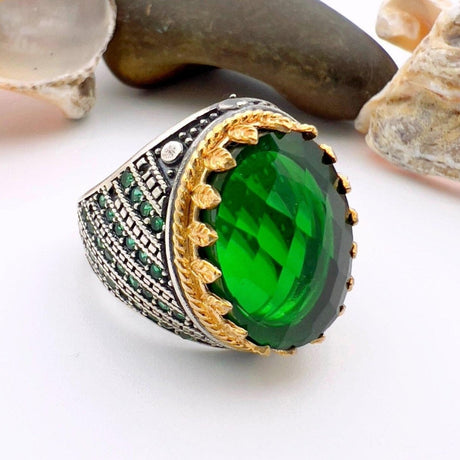 Green Oval Emerald Stone Men's Ring