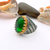 Green Oval Emerald Stone Men's Ring