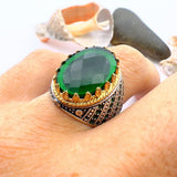 Green Oval Emerald Stone Men's Ring