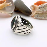 Green Oval Emerald Stone Men's Silver Ring